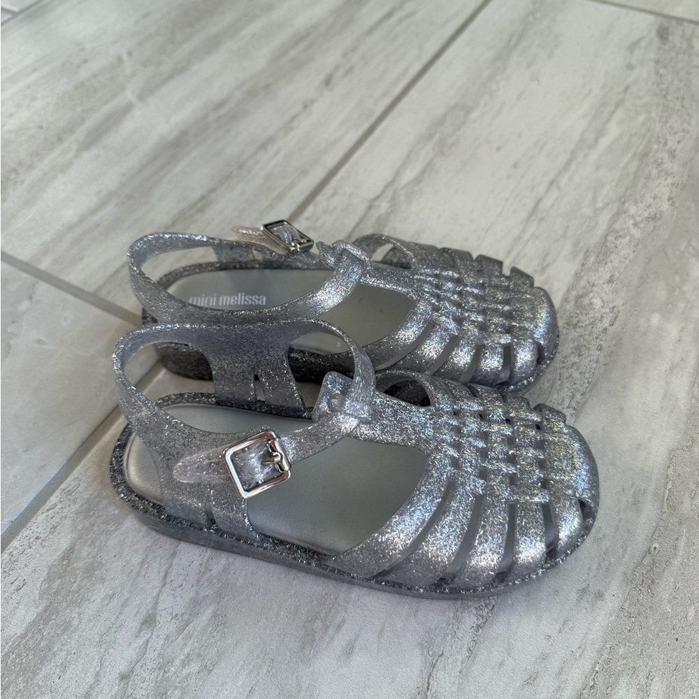 Mini Melissa Glittery Silver Kids Sandals